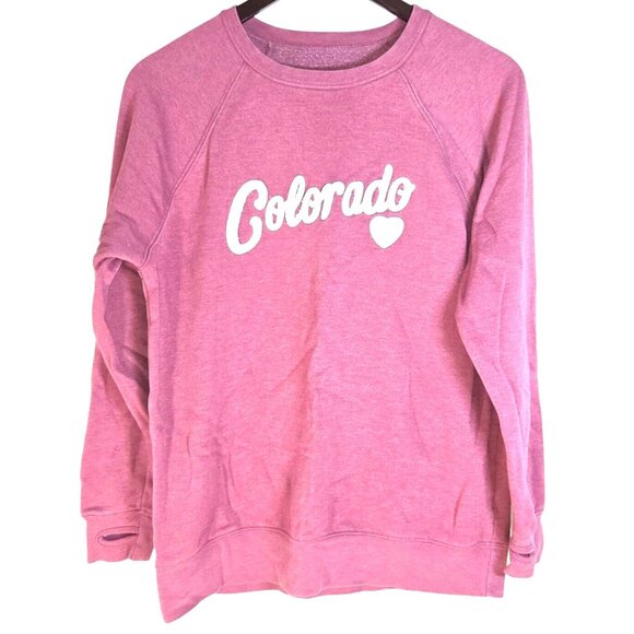 State of Mine Sweaters - State of Mine Colorado Pink Heart Raglan Long Sleeve Crewneck Sweatshirt Medium